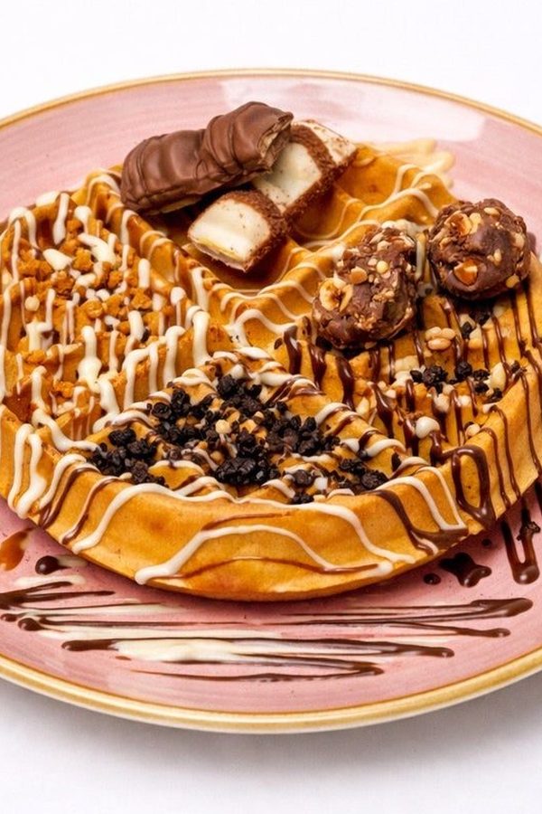 Biscoff waffle with Kinder Bueno at Sugar Rush London